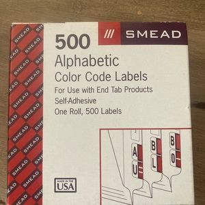 SMEAD 500 alphabetical color code labels NEW office